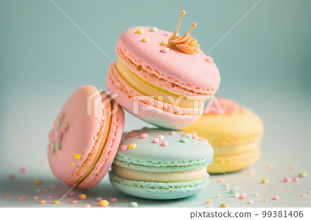 French macaron cookies close-up. 3d illustration. Generative AI French macaron cookies close-up. 3d illustration. Generative AI 99381406