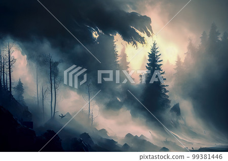 abstraction figure fog in the mountains. illustration. Generative AI abstraction figure fog in the mountains. illustration. Generative AI 99381446