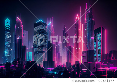 futuristic background. neon city of the future. 3d illustration. Generative AI futuristic background. neon city of the future. 3d illustration. Generative AI 99381477