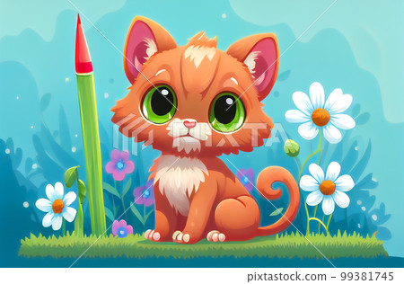 cartoon ginger cat close-up. Generative AI cartoon ginger cat close-up. Generative AI 99381745