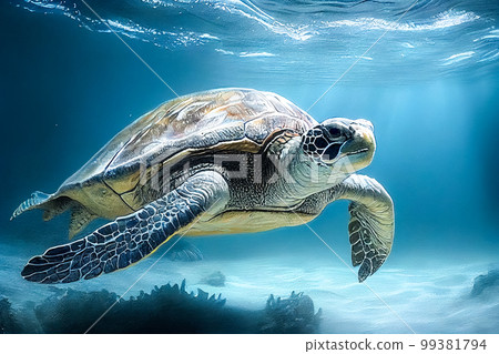 turtle close-up underwater. Generative AI 99381794
