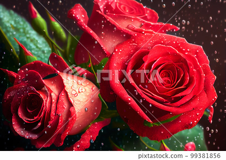 roses close-up with water drops. Generative AI 99381856