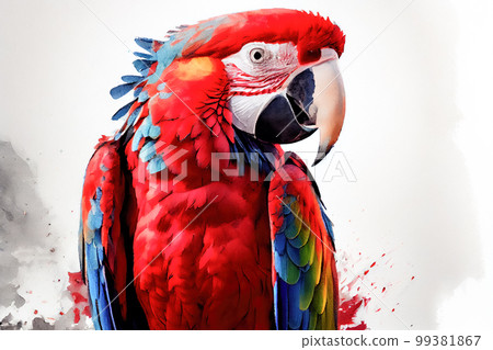 red parrot macaw on white background. Generative AI 99381867