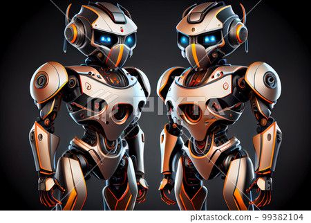 3d robots close-up cartoon. Generative AI 3d robots close-up cartoon. Generative AI 99382104