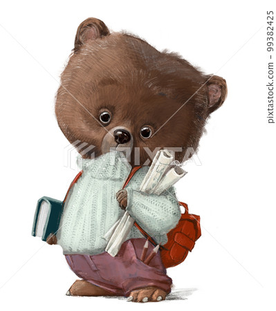 cute little bear character with book and papers cute little bear character with book and papers 99382425