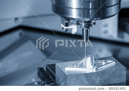 The CNC milling machine cutting injection mold part by solid ball end mill tool. The CNC milling machine cutting injection mold part by solid ball end mill tool. 99382491