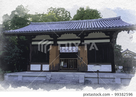 奈良縣奈良市水彩風格開龍寺西金殿 99382596