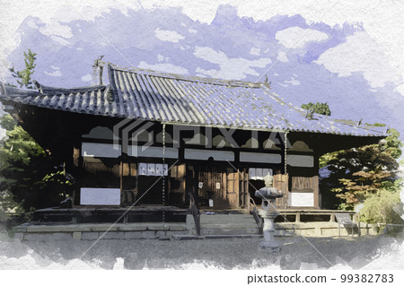 Watercolor-style Kairyuo-ji Main Hall, Nara City, Nara Prefecture Watercolor-style Kairyuo-ji Main Hall, Nara City, Nara Prefecture 99382783