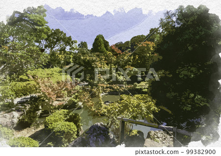 奈良縣奈良市水彩風格的吉見園 99382900