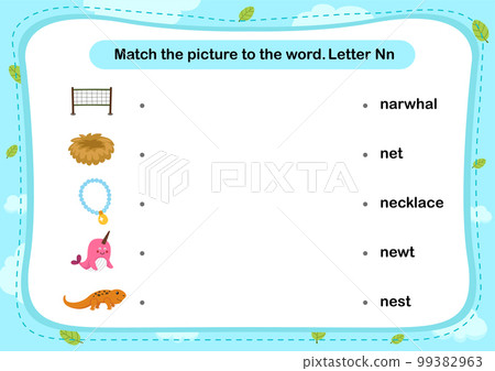 Match words with the correct pictures letter N illustration, vector 99382963