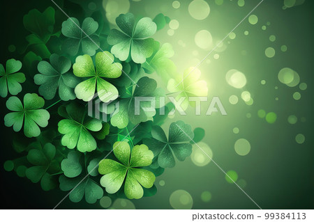 Holiday background with clover or shamrock leaves. St. Patricks day abstract green background for design. AI Holiday background with clover or shamrock leaves. St. Patricks day abstract green background for design. AI 99384113