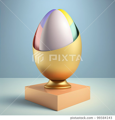 Easter egg on display podium with geometric ornate. Modern colorful creative design. 3D 99384143