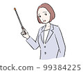 A young woman in a suit with a pointing stick 99384225