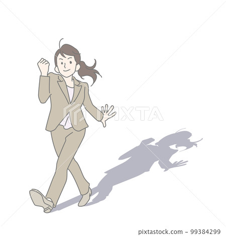 A smiling businessman moving forward while doing a guts pose A smiling businessman moving forward while doing a guts pose 99384299