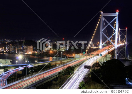 Kitakyushu City Night view of the Kanmon Straits from Wabukari Park 99384792