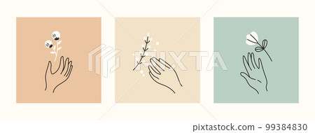 Mystical and esoteric vector cards in trendy minimal lineart style. Vector in boho style hands and mystical objects Mystical and esoteric vector cards in trendy minimal lineart style. Vector in boho style hands and mystical objects 99384830