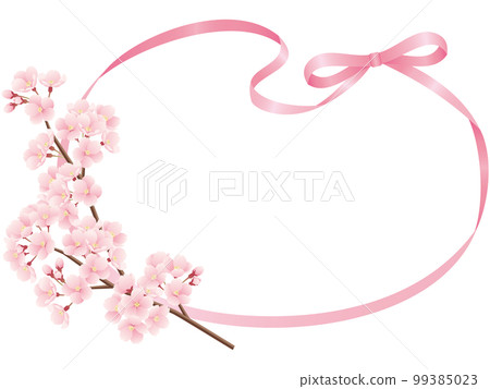 櫻花樹枝和緞帶框的插圖（粉紅色） 99385023