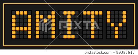 Orange color led banner in word amity on black background Orange color led banner in word amity on black background 99385613