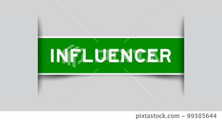 Green color square label sticker with word influencer that inserted in gray background 99385644