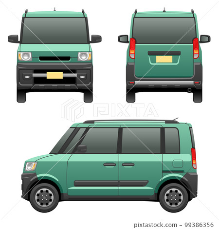 從 3 個方向看汽車的插圖（戶外燈超高旅行車） 99386356