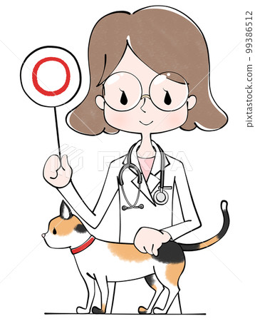 ○✖△ Illustration of a cat and a veterinarian (female) 99386512