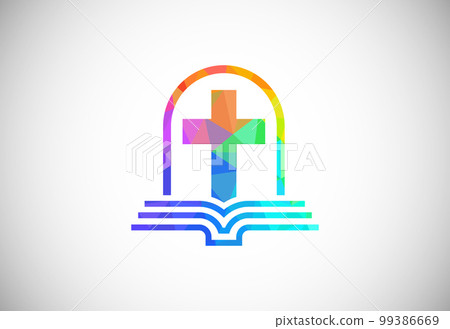Low poly style church logo. Christian sign symbols. The Cross of Jesus 99386669