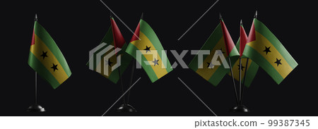 Small national flags of the Sao Tome and Principe on a black background Small national flags of the Sao Tome and Principe on a black background 99387345