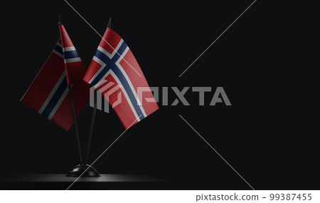Small national flags of the Norway on a black background 99387455