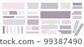 Washi tapes. Semi-transparent pieces of ribbons. Blue, purple, lavender colors of pieces of washi tape with torn edges. Set of adhesive scrapbooking ribbons isolated on a transparent background. 99387490