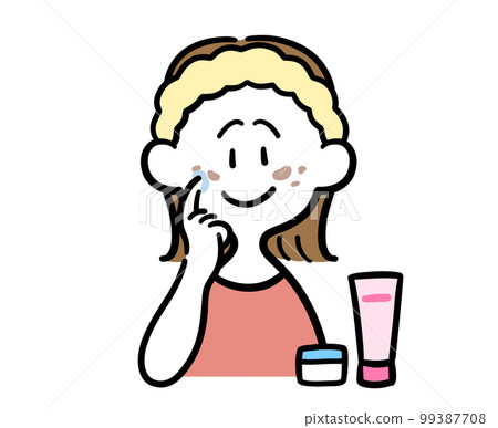 A woman applying medicine to worrisome spots 99387708