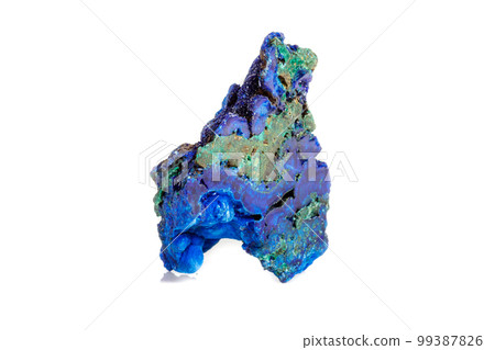 Macro mineral stone malachite with azurite on white background 99387826