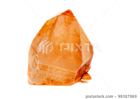 Macro mineral stone Lemurian Crystal a white background 99387869