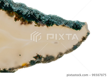 Macro mineral stone Yellow Agate breed a white background 99387875