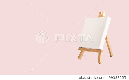 Canvas on wood easel, mini stand on banner, background for art school, store ad Canvas on wood easel, mini stand on banner, background for art school, store ad 99388665