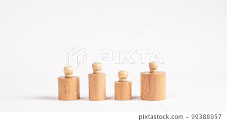 Montessori knobbed cylinders row of different size and height. Social diversity concept in abstract style 99388957