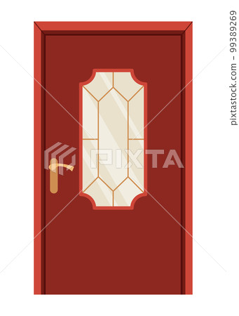 Front door. Closed entrance house in modern flat design. Decorative element isolated on white background. Vector illustration 99389269