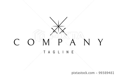 Vector logo on which an abstract image of crossed swords with a star in the middle. Vector logo on which an abstract image of crossed swords with a star in the middle. 99389481