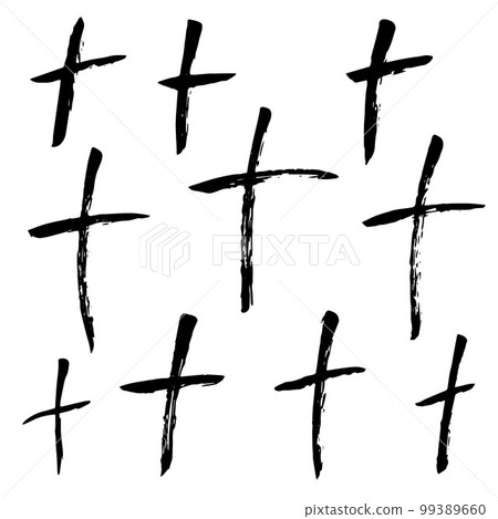 Christian cross painted by brush, isolated symbols set on a white background. 99389660