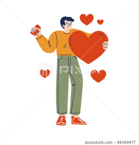 Social Network with Young Man Chatting and Meeting Friend Via Smartphone App Vector Illustration 99389977