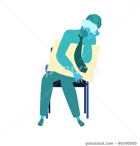 Sleeplessness with Man Sleeping at Daytime in Mask with Pillow on chair Suffer from Insomnia and Sleep Disorder at Night Vector Illustration 99390000