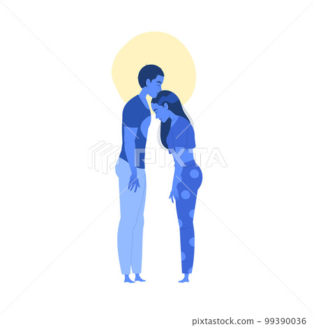 Sleeplessness with Standing Man and Woman Suffer from Insomnia and Sleep Disorder Vector Illustration 99390036