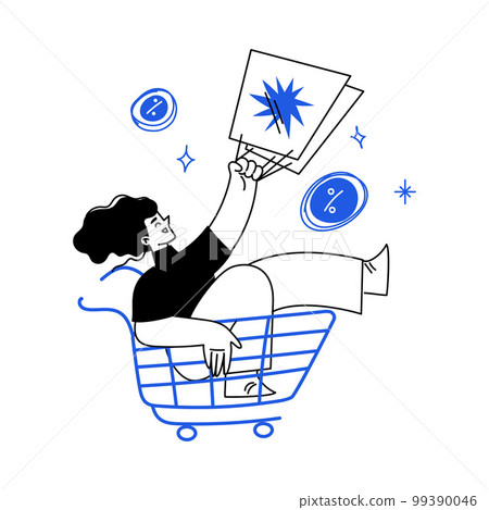 Woman Character with Bags Riding Cart Doing Shopping and Purchase Vector Illustration 99390046