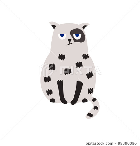 Funny frowning gray spotted cat sitting. Vector illustration. Funny frowning gray spotted cat sitting. Vector illustration. 99390080
