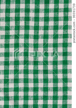 Natural Linen Country Plaid Tartan Kitchen Fabric Material Abstract Check Texture Background Texture, Green And White. Flannel Tartan Patterns. Trendy Tiles Photo. Print Scottish Square Cloth 99391739