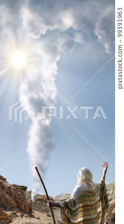 A pillar of cloud leads Moses across the desert A pillar of cloud leads Moses across the desert 99391963