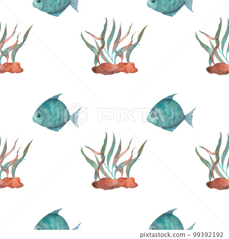 Seamless watercolor underwater life pattern. Boundless pattern 99392192