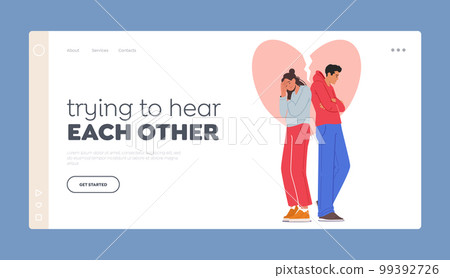 Couple Trying to Hear Each Other Landing Page Template. Conflict Relationships, Emotional Turmoil, Misunderstandings 99392726