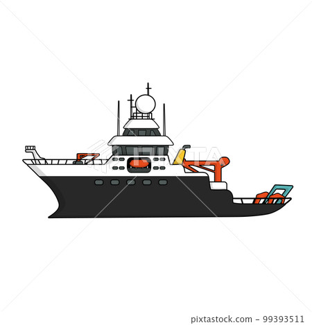 Black white research vessel, vector hand drawn isolated illustration, deep sea expedition ship on white background Black white research vessel, vector hand drawn isolated illustration, deep sea expedition ship on white background 99393511