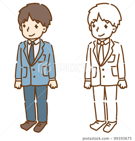Vector illustration of a male student in uniform standing Line drawing and colored Students in blazers and pants 99393675