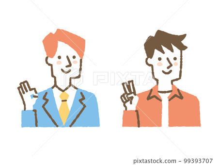 一個做出 OK 手勢和和平手勢的人_color 99393707